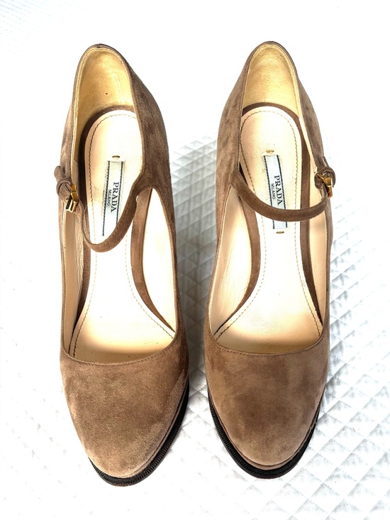 Prada Shoes - Prada Taupe Suede Mary Jane Platform shoes